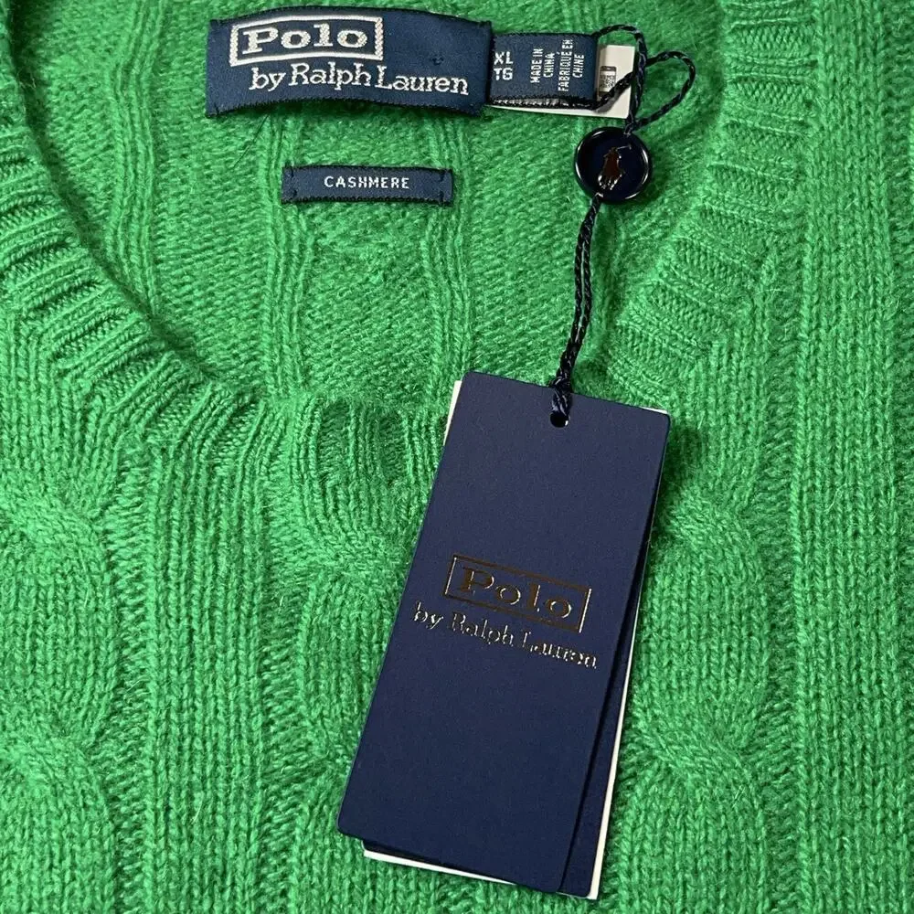 Polo Ralph Lauren Iconic Cable Knit Cashmere Sweater XL Blue Label $498 NWT - Picture 4 of 11